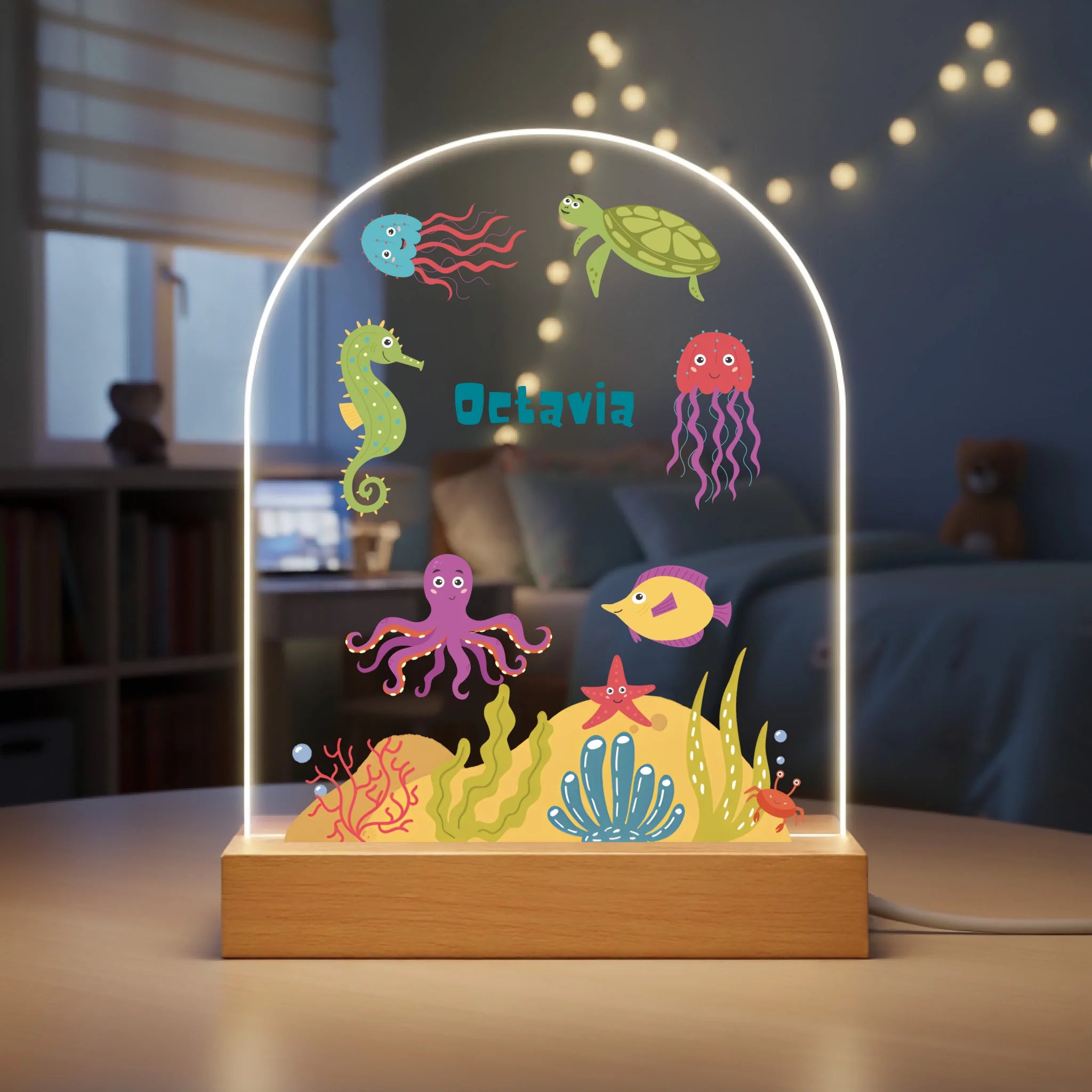 Custom Sea Creatures Night Light - Personalized Ocean Animal Kids Lamp - Gift for Boys and Girls