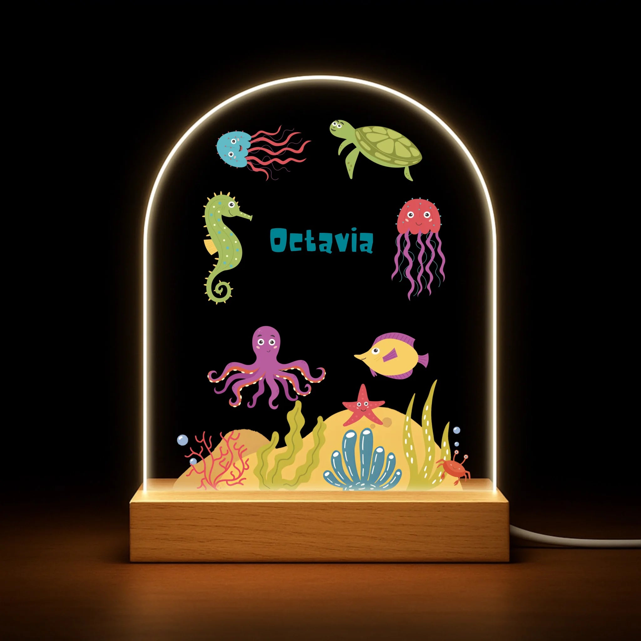 Custom Sea Creatures Night Light - Personalized Ocean Animal Kids Lamp - Gift for Boys and Girls