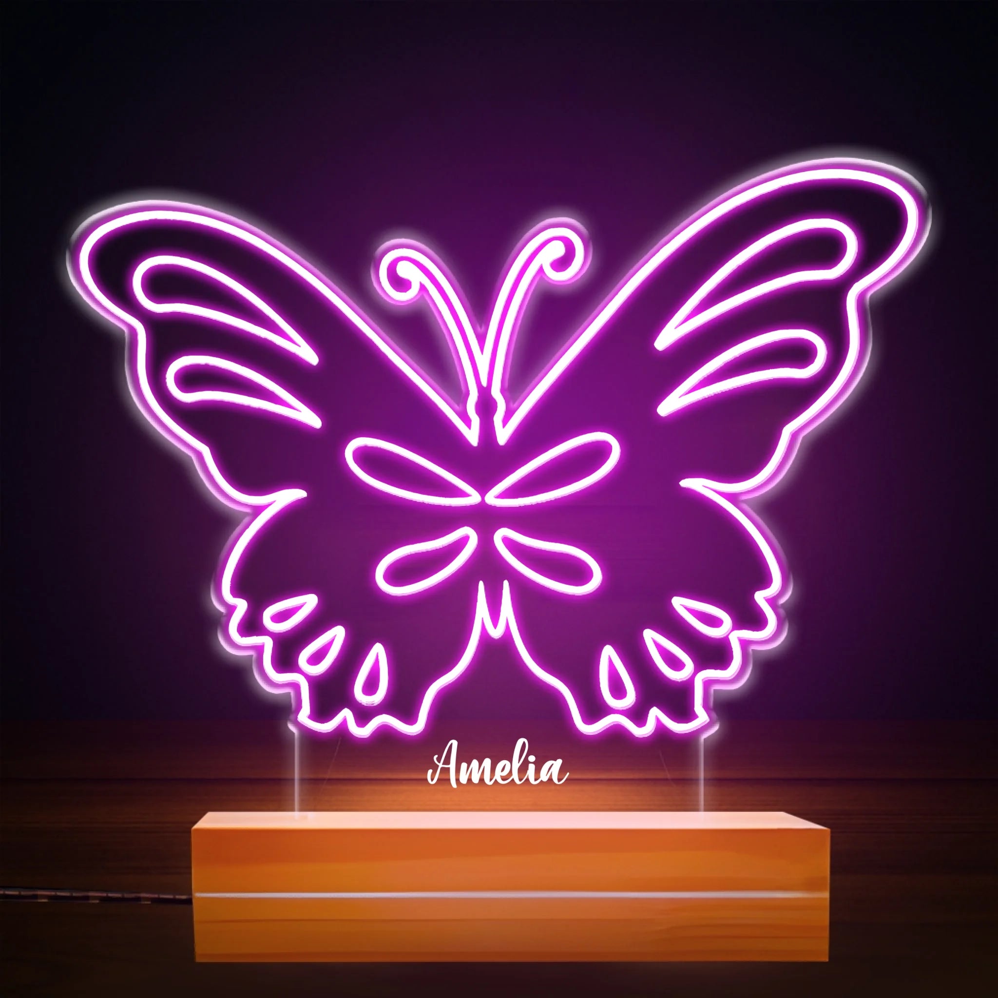 Custom Butterfly 7 Color Changing Night Light - Personalized Kids Name LED Lamp - Gift for Girls Bedroom Decor