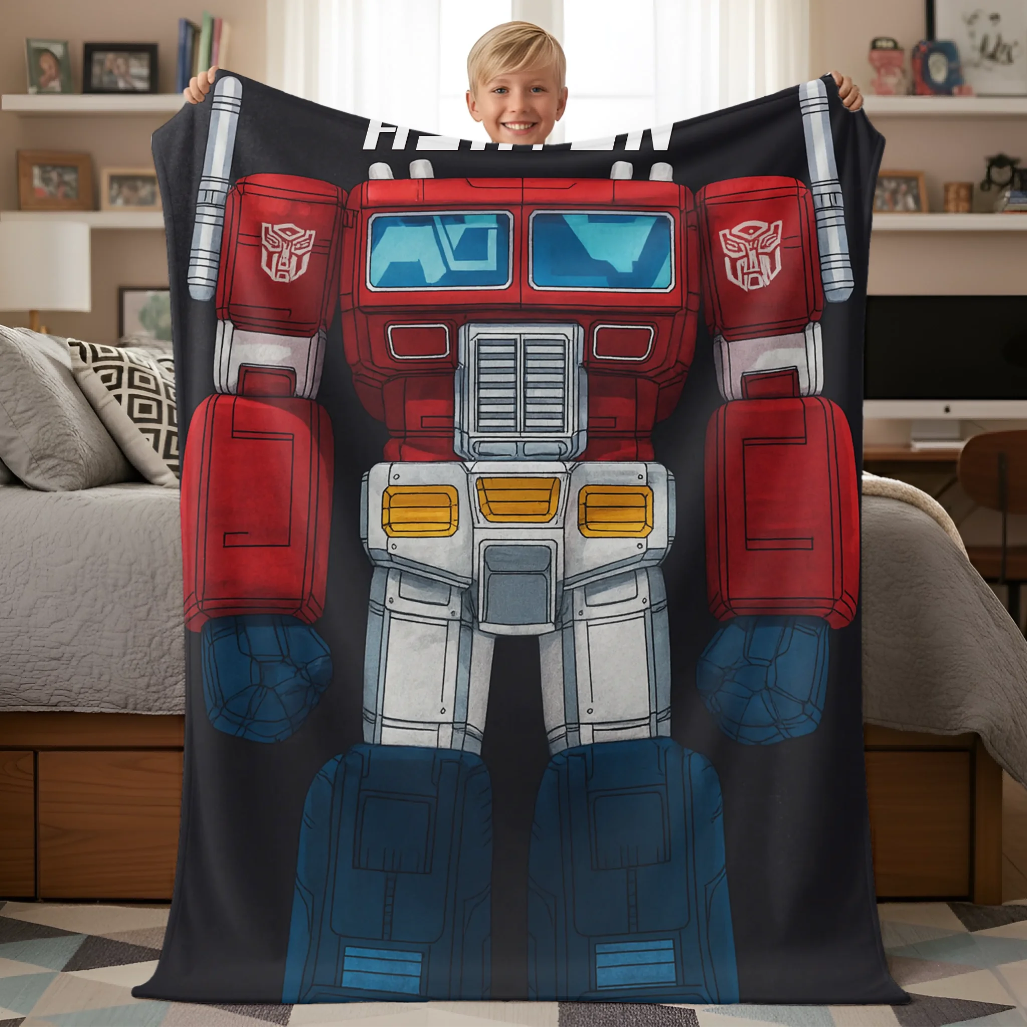 Custom Transformer Blanket - Personalized Robot Hero Throw with Name - Gift for Kids Robot Lovers