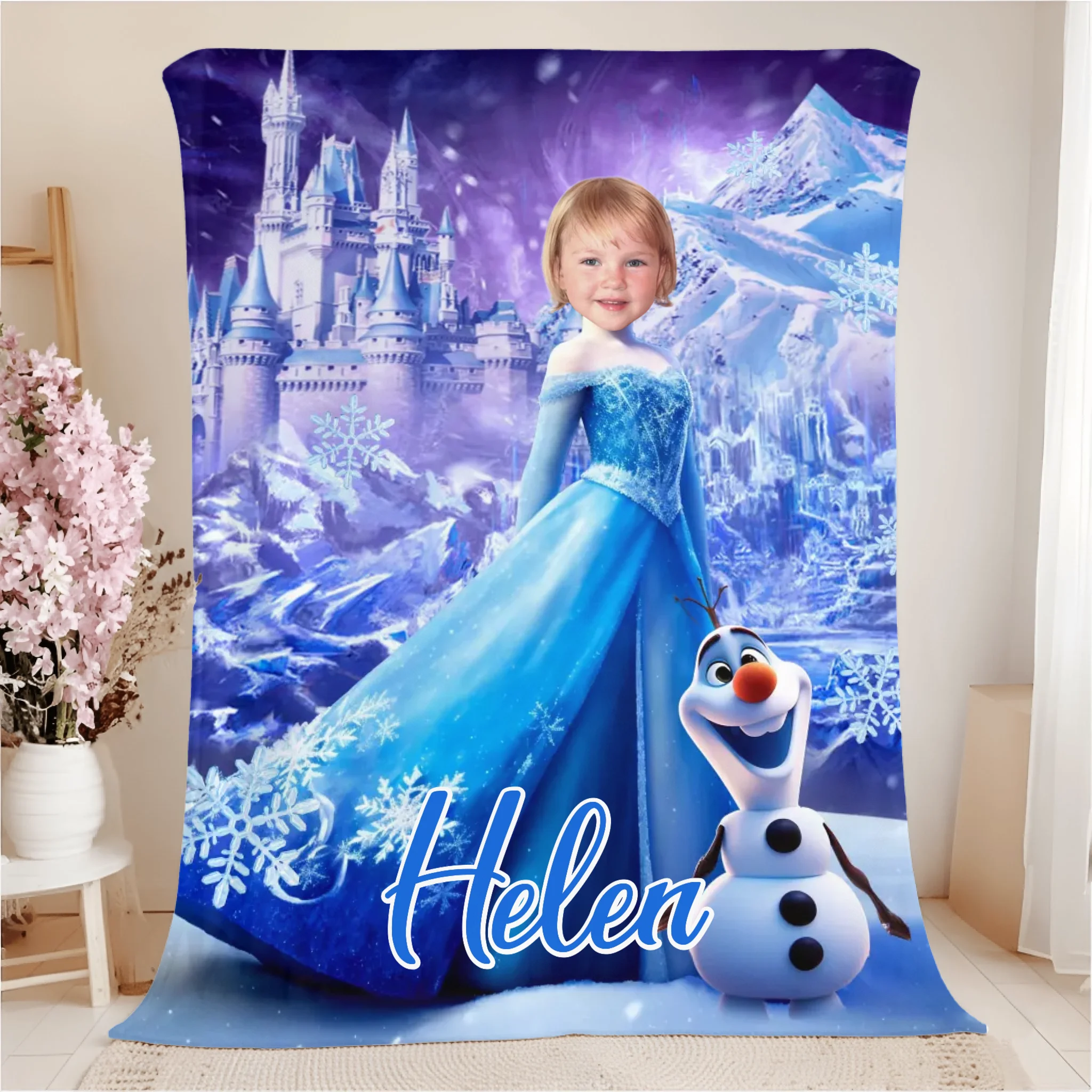Customized Princess Elsa Blanket - Personalized Name and Photo Princess Elsa Ice Themed Blanket - A Gift For Girl,Daughter,Granddaughter,Sister,BFF