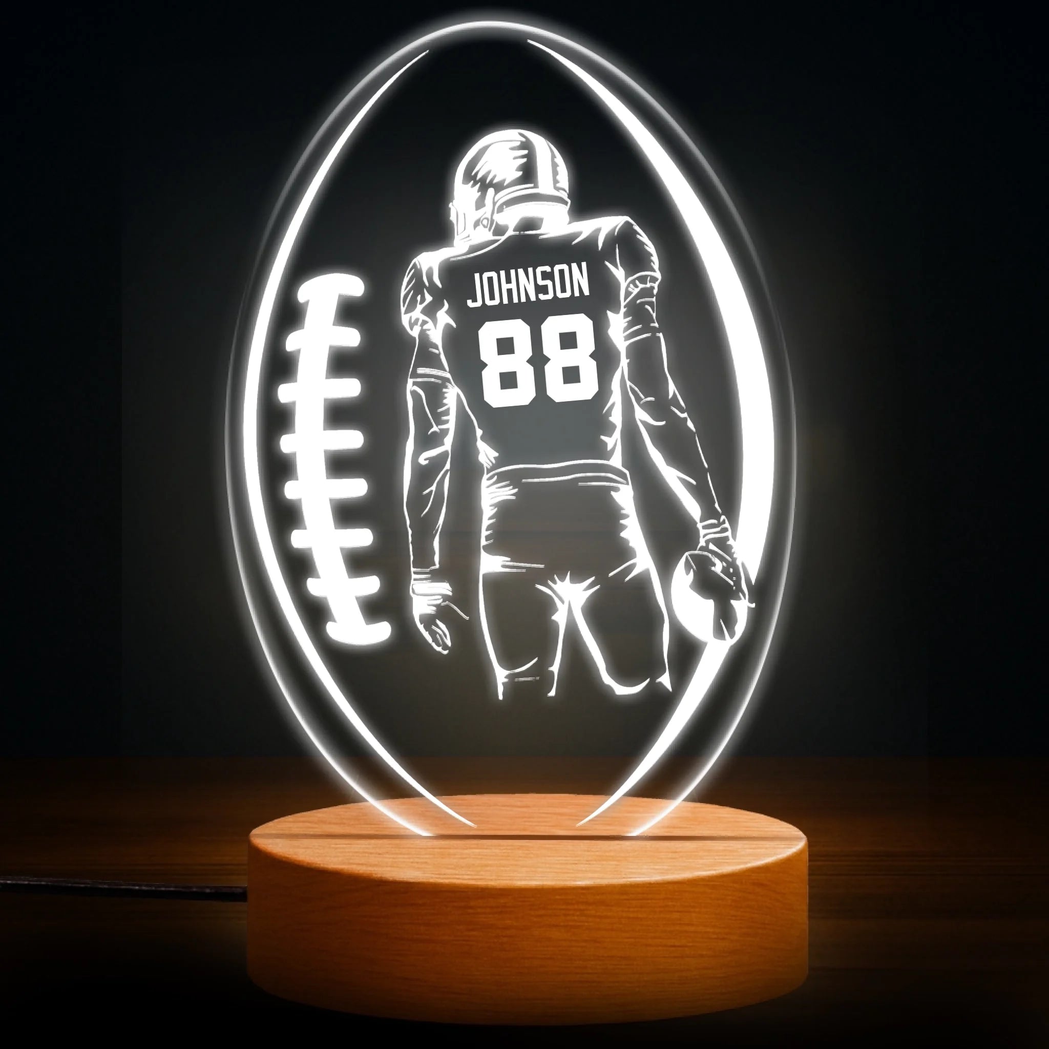 Custom Football Player LED Night Light - Personalized 7 Colors Sports Lamp - Gift for Football Lovers