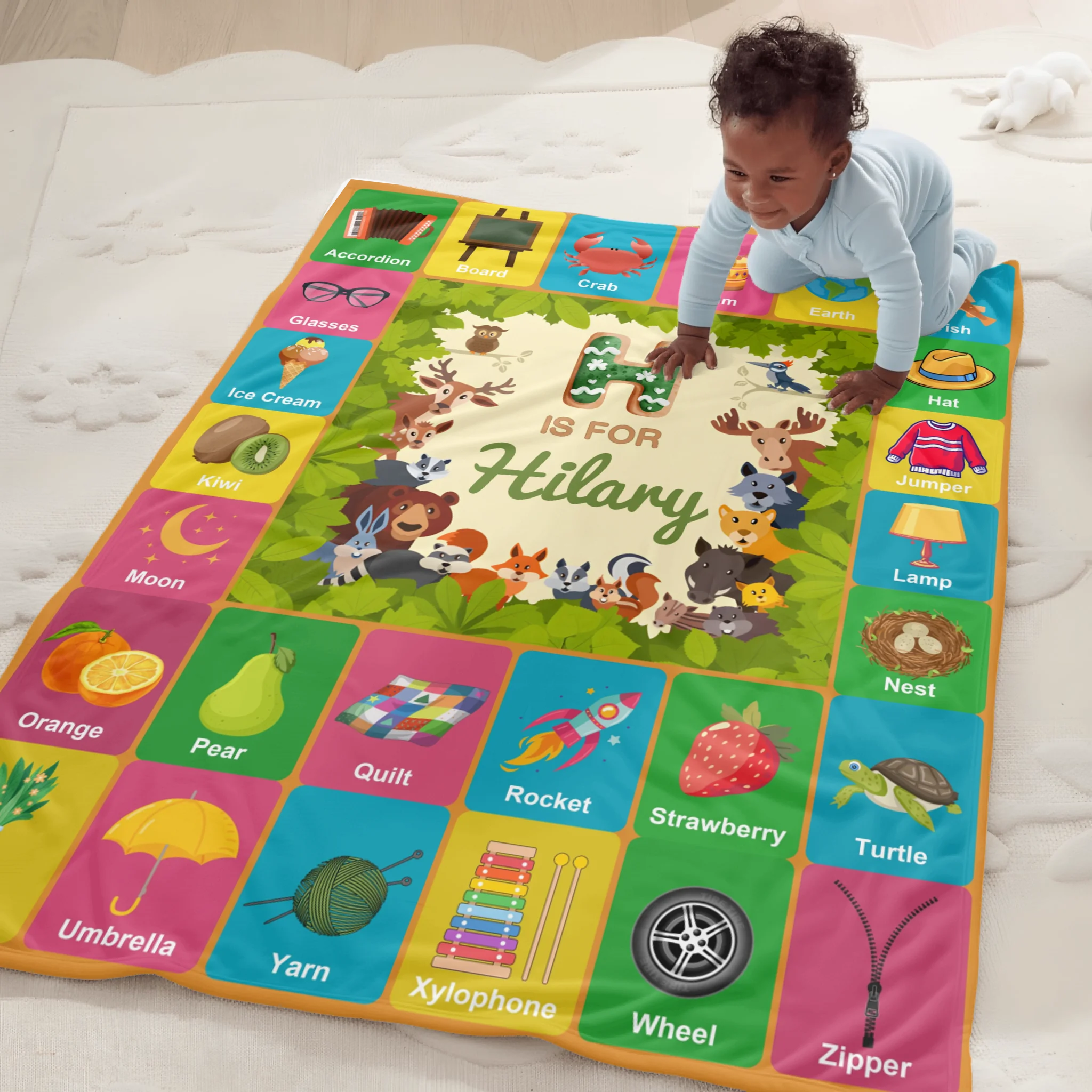 Custom ABC Learning Blanket – Personalized Alphabet Name Throw – Educational Gift for Children