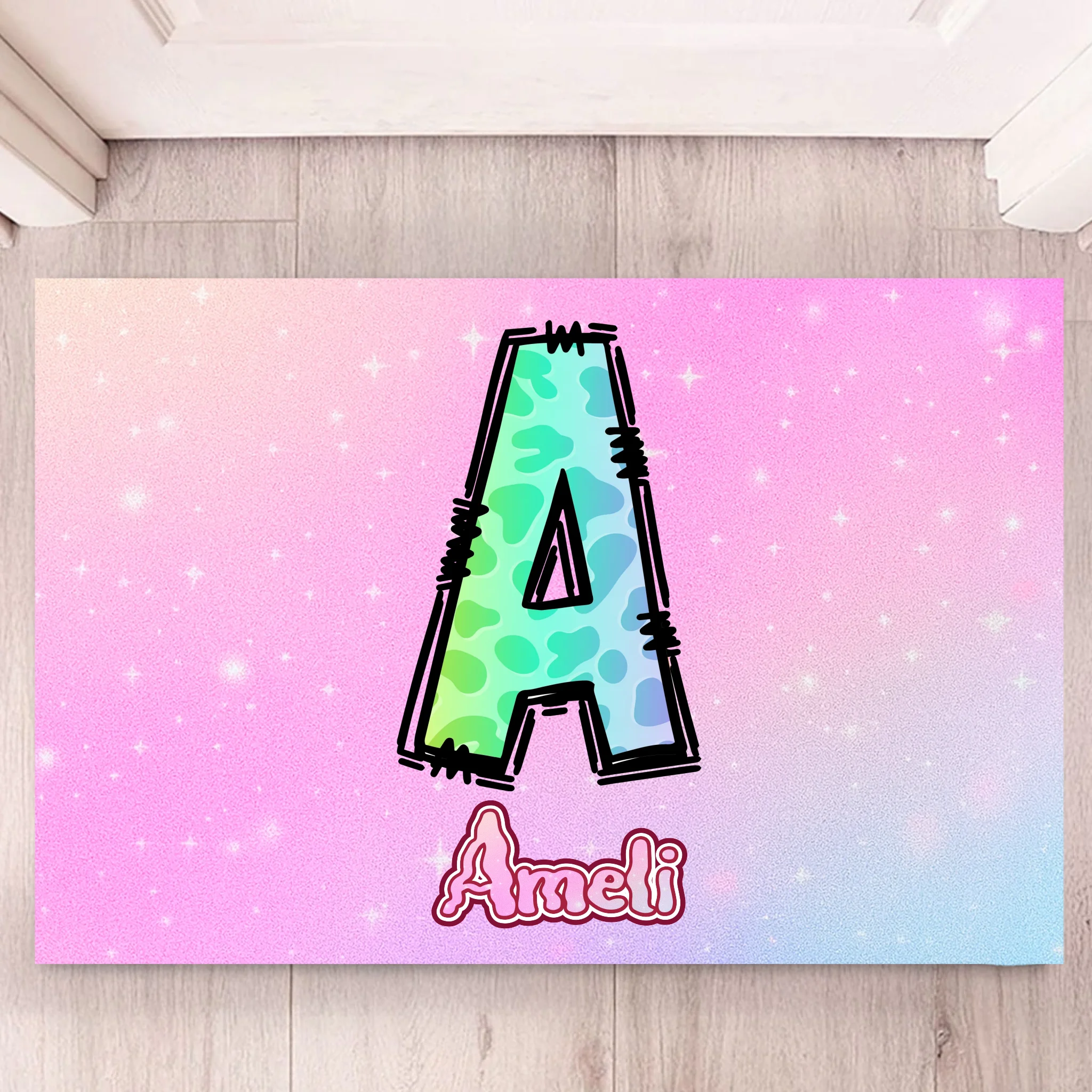Custom Leopard Initial Rug - Personalized Letter Floor Mat with Name - Gift for Girls & Boys