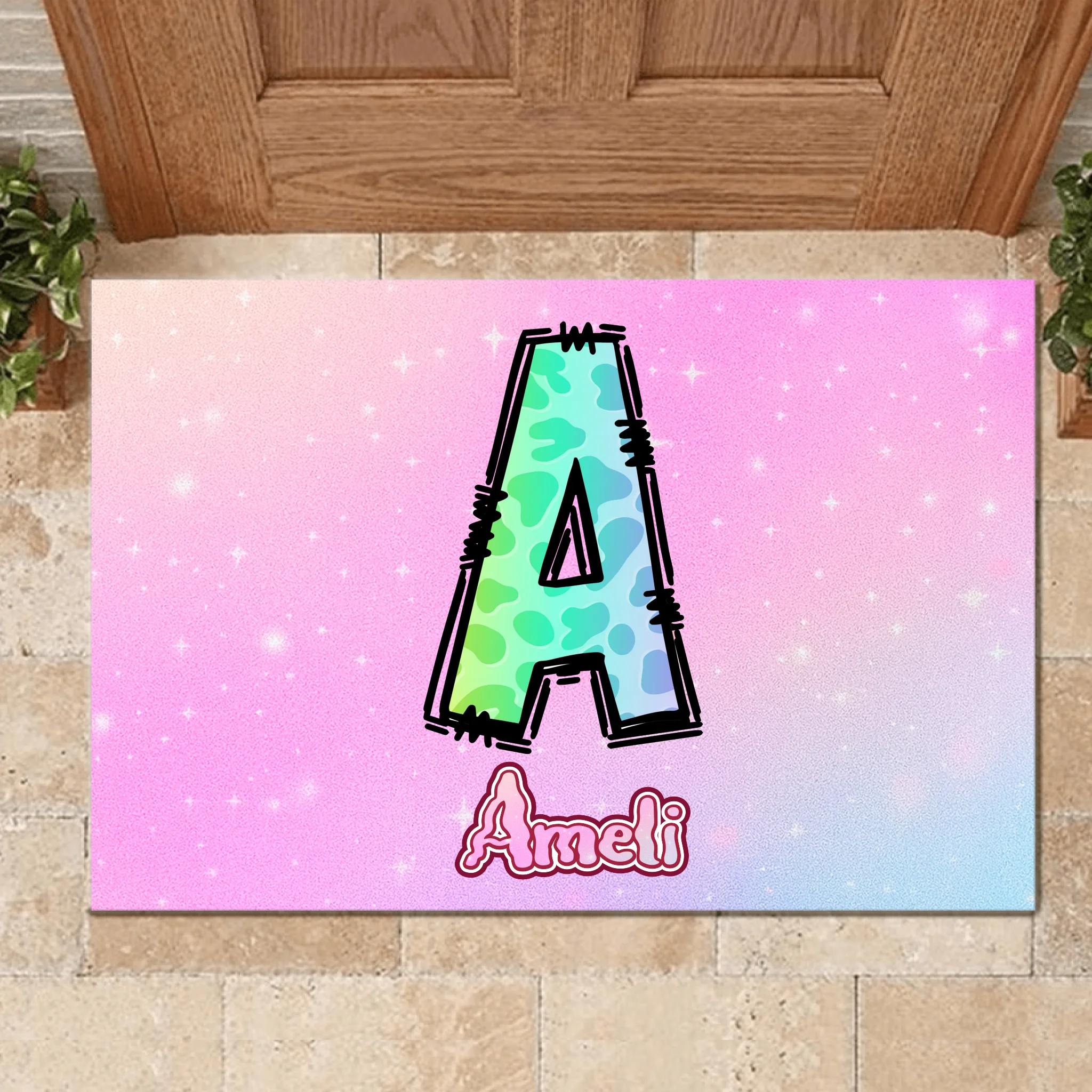 Custom Leopard Initial Rug - Personalized Letter Floor Mat with Name - Gift for Girls & Boys