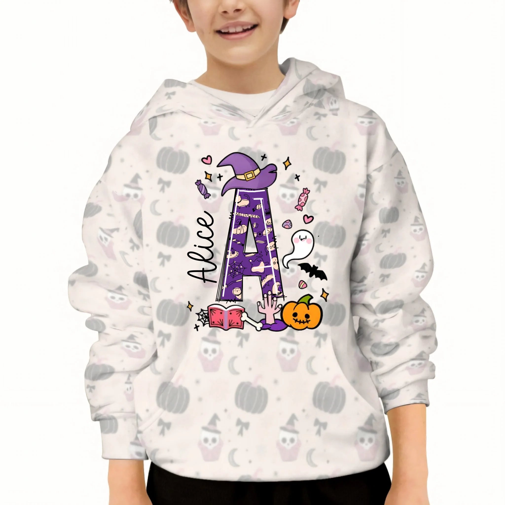 Custom Halloween Hoodie – Personalized Letter & Name Sweatshirt – Gift for Kids & Teens