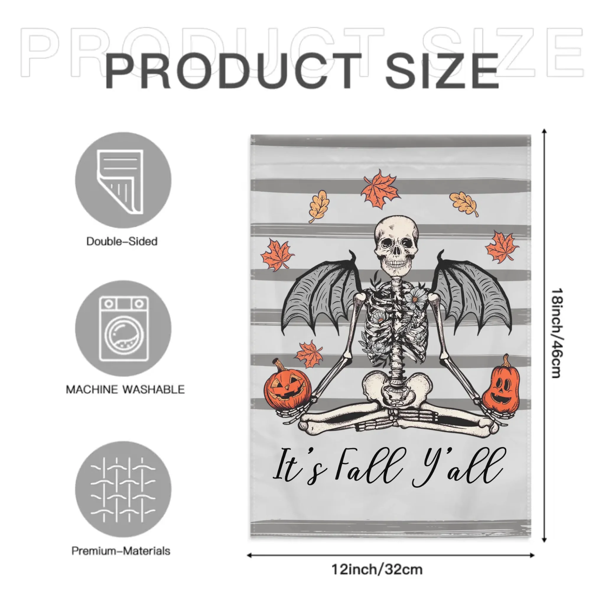 Pumpkin Skull - Scary Halloween Personalised Double Sided Flag - Gift For The Party