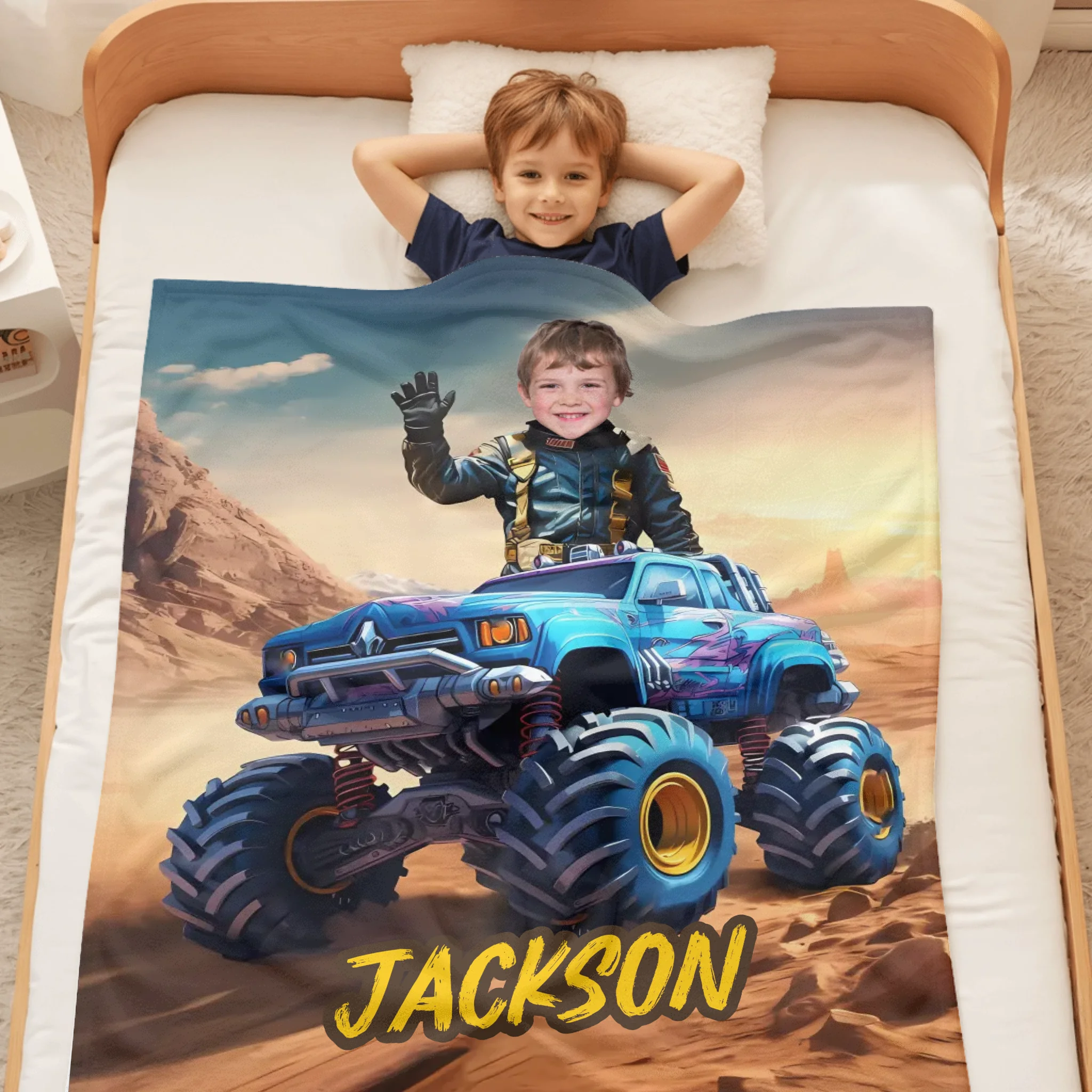 Customized Truck Blanket with Boy Name Picture,Personalized Kids Gift