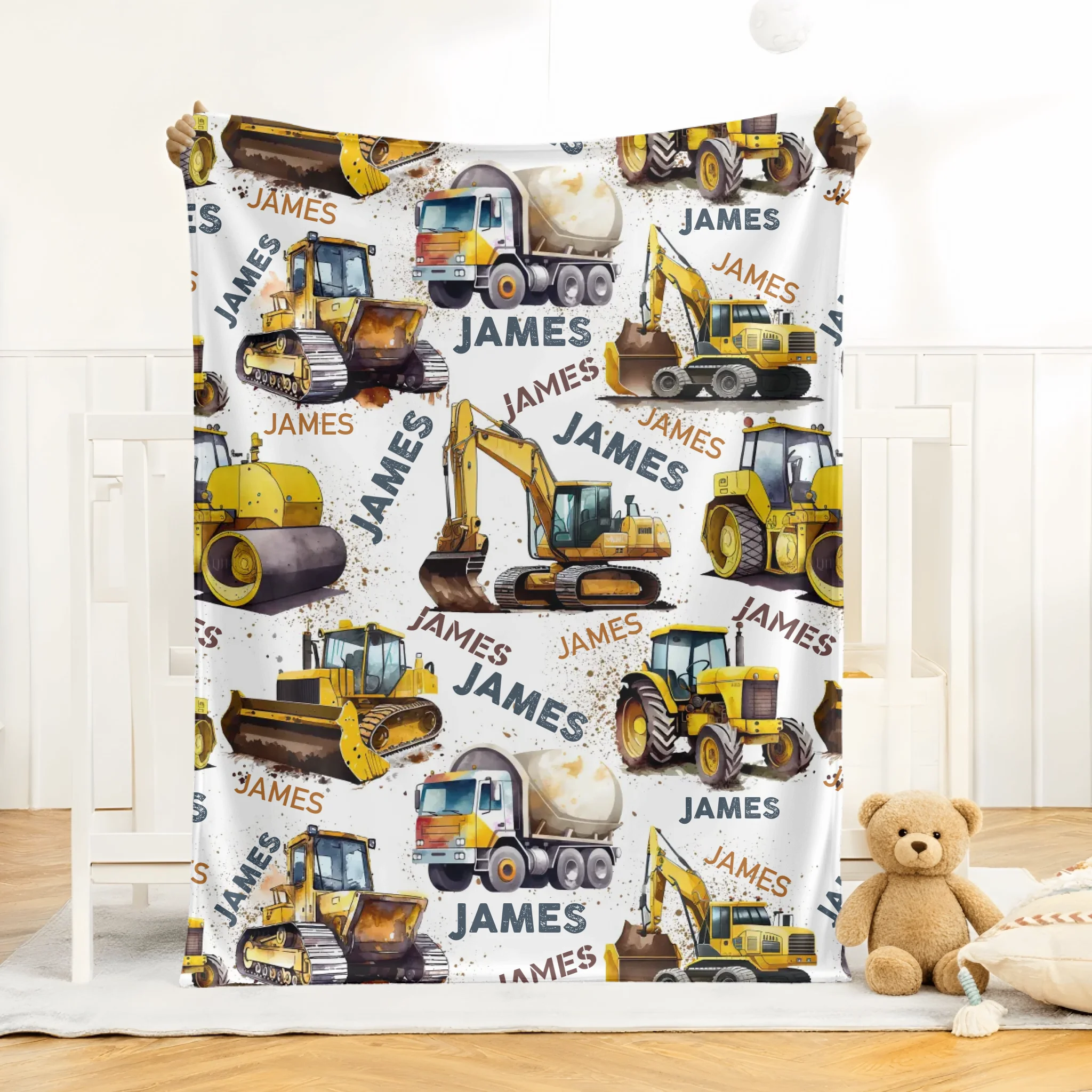 Personalized Construction Truck Blanket, Custom Kids Blanket With Name