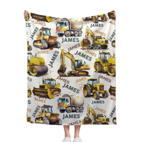 Personalized Construction Truck Blanket, Custom Kids Blanket With Name