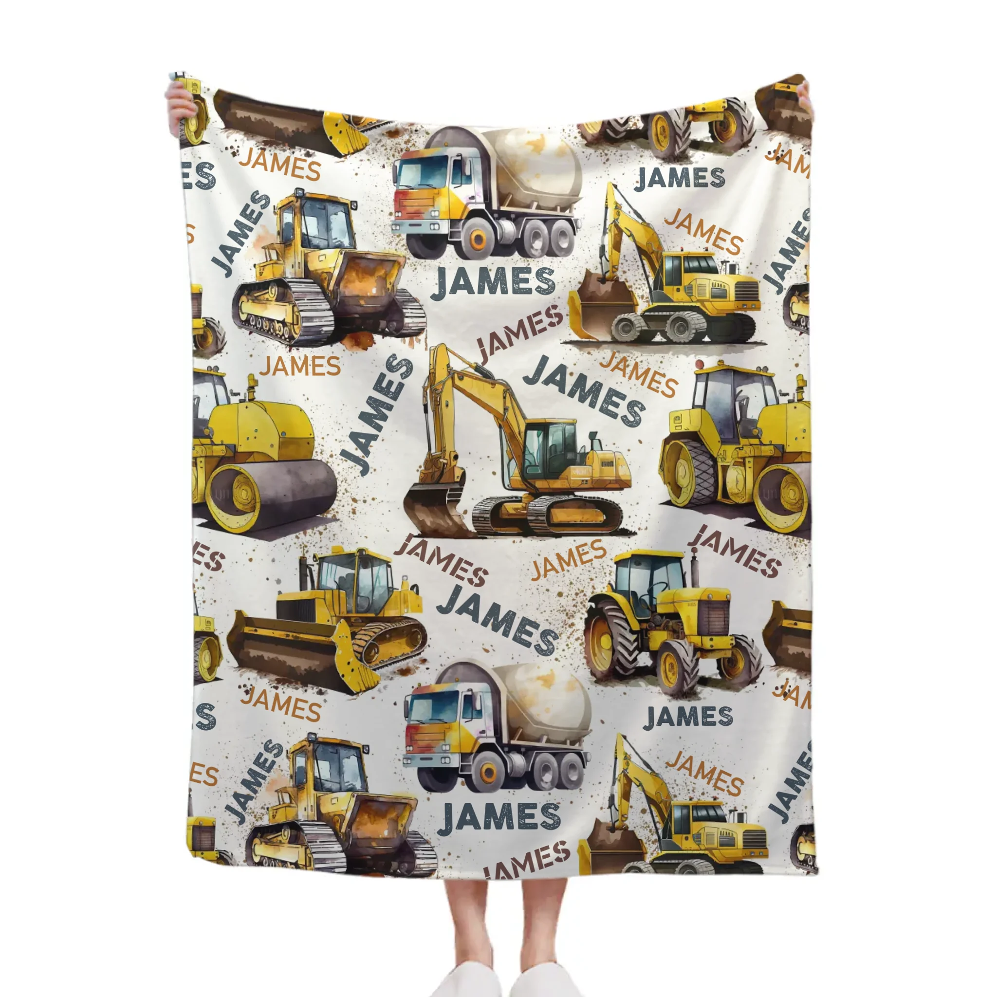 Personalized Construction Truck Blanket, Custom Kids Blanket With Name