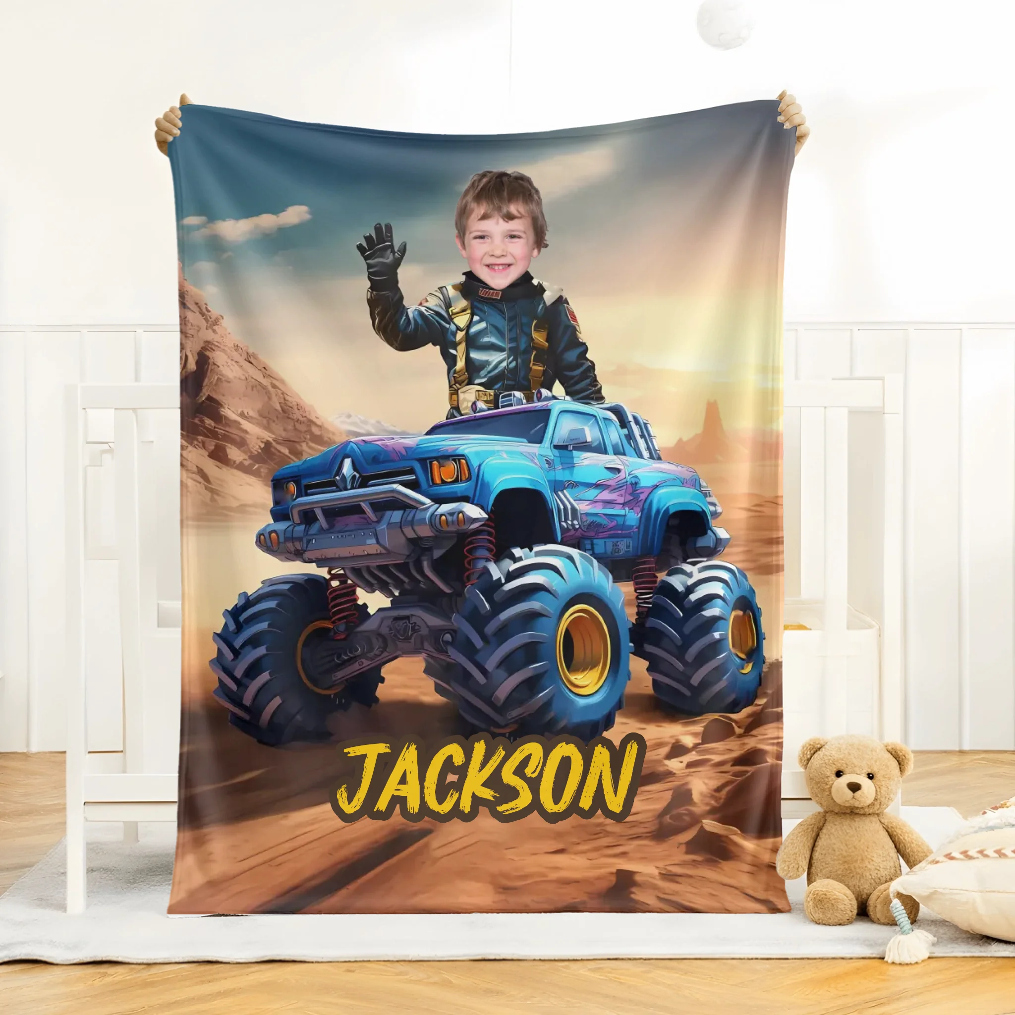 Customized Truck Blanket with Boy Name Picture,Personalized Kids Gift