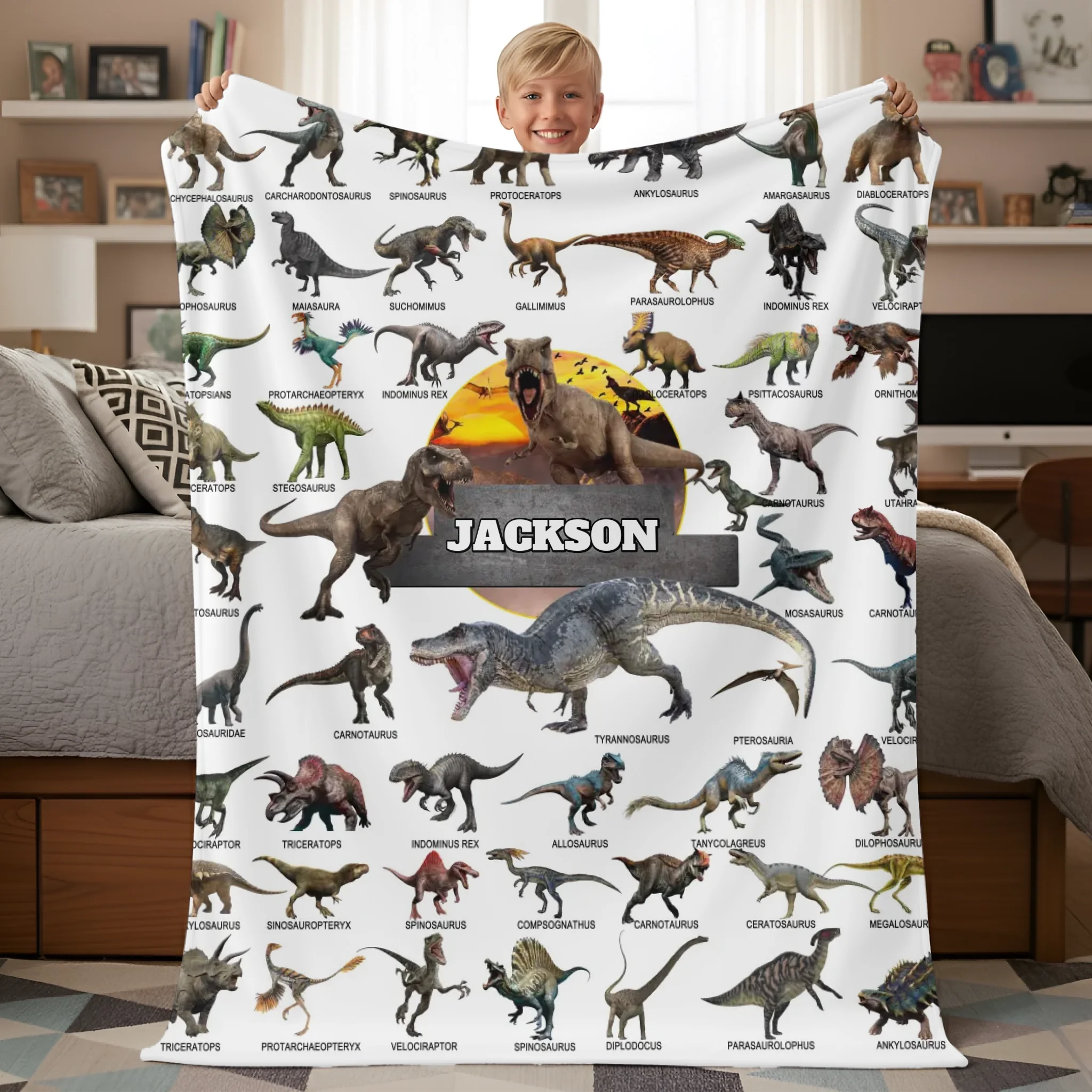 Jurassic Dinosaur Name Customized Blanket - Gift for Boys