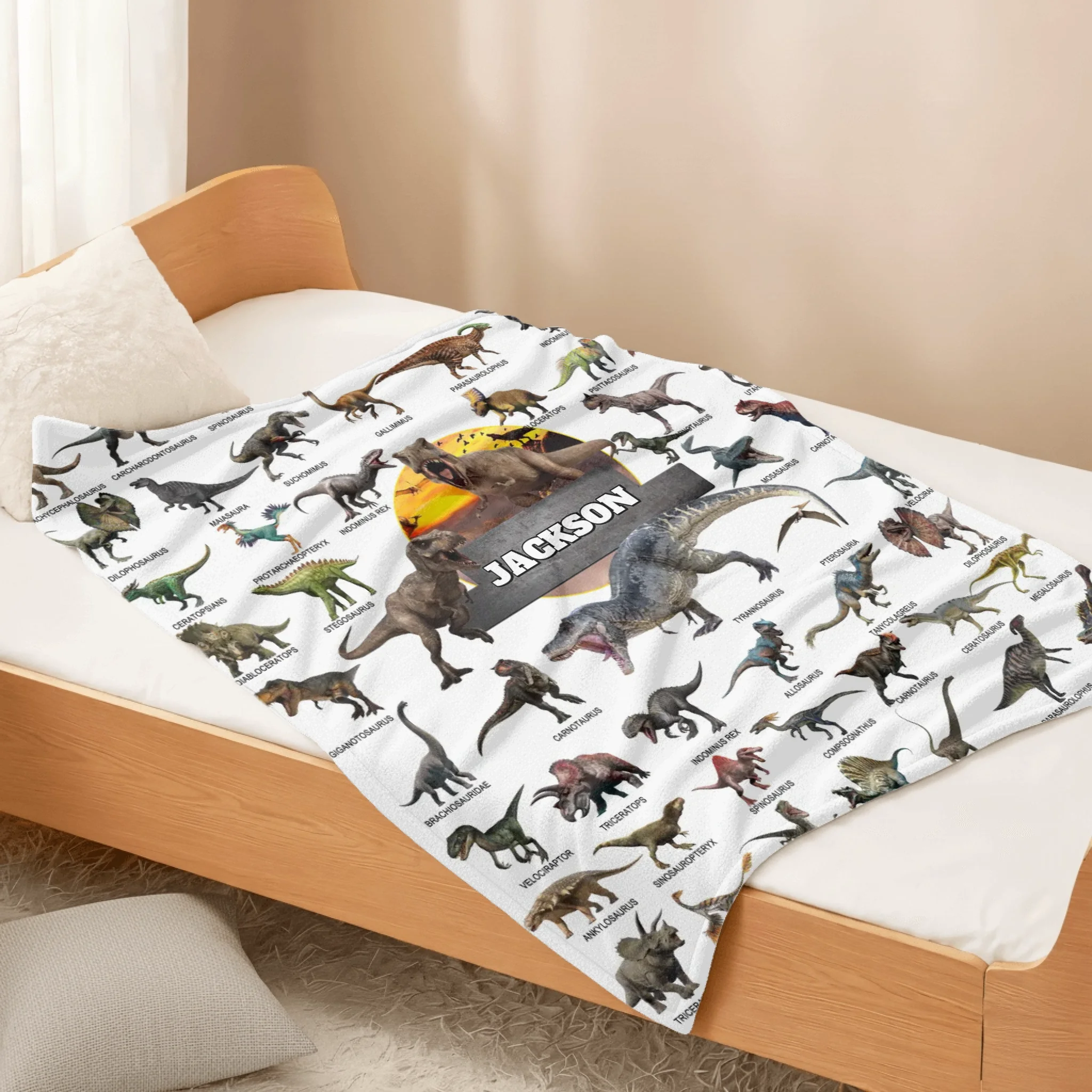 Jurassic Dinosaur Name Customized Blanket - Gift for Boys