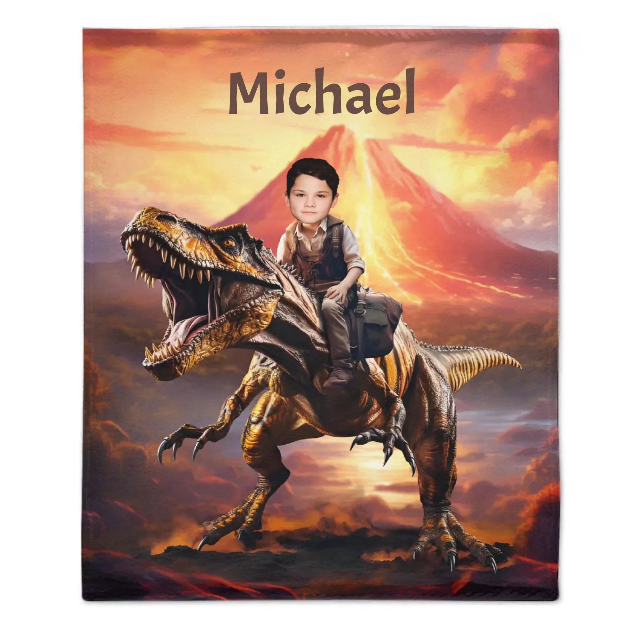 Personalized Custom Dinosaur Blanket For Kids, Child Riding T-Rex Dinosaur, Dinosaur Photo Gifts For Him Son Boyfriend