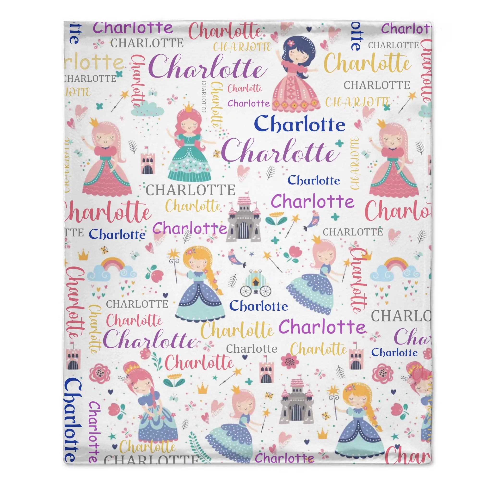 Personalized Custom Name Blankets for Girl - With Princess Castle Magic Wand