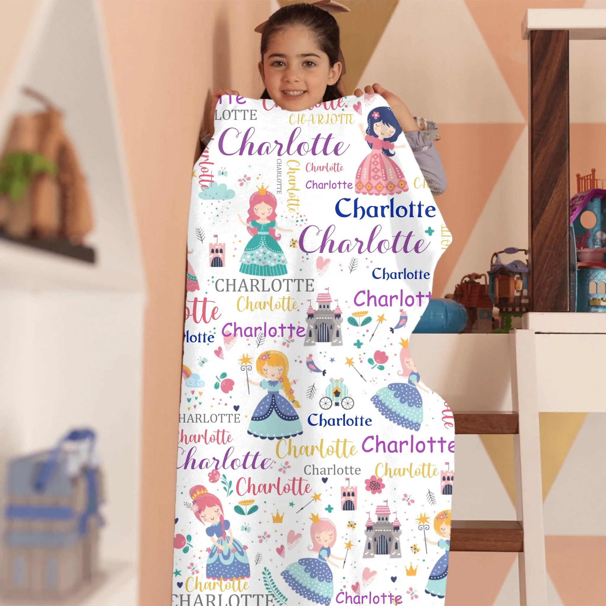 Personalized Custom Name Blankets for Girl - With Princess Castle Magic Wand