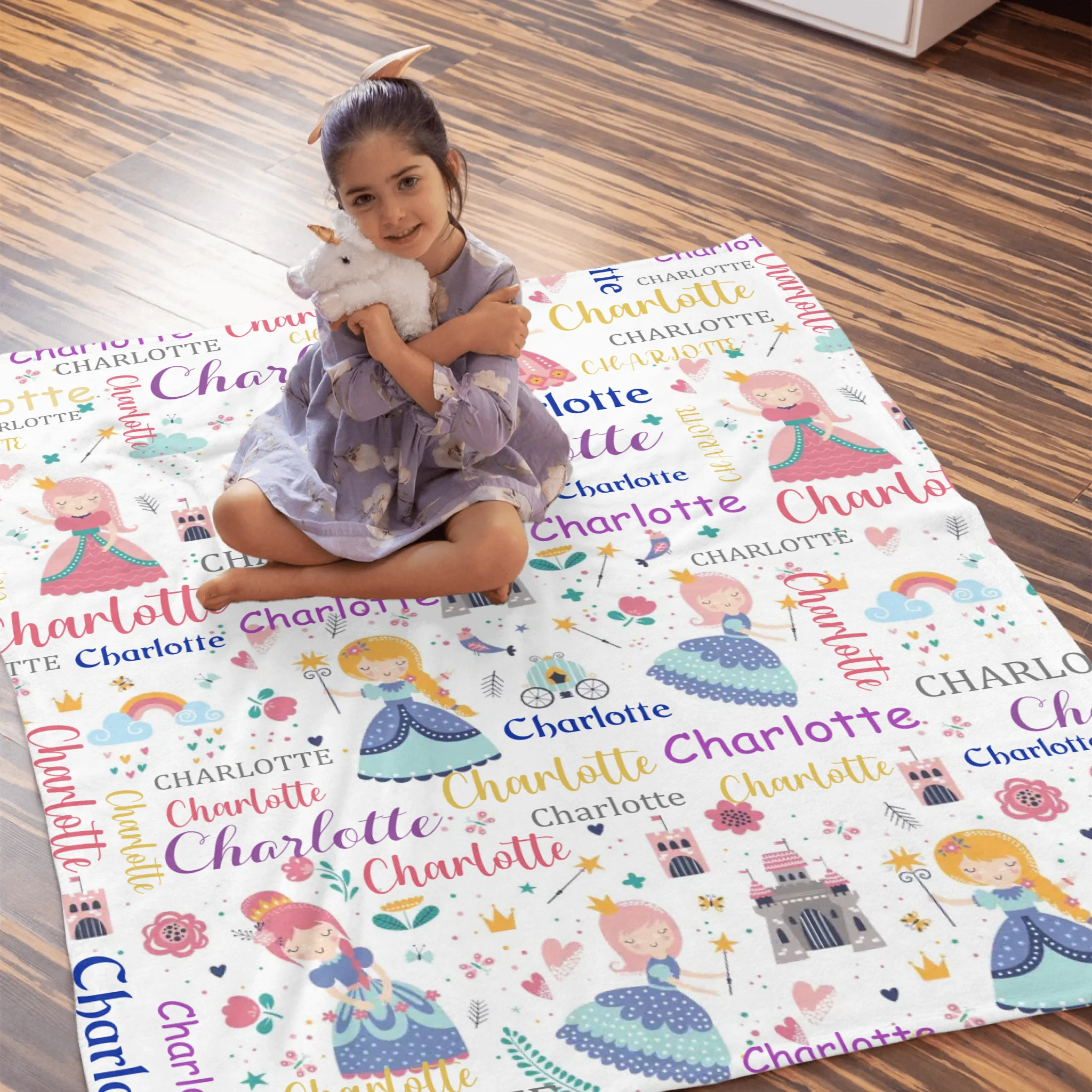 Personalized Custom Name Blankets for Girl - With Princess Castle Magic Wand