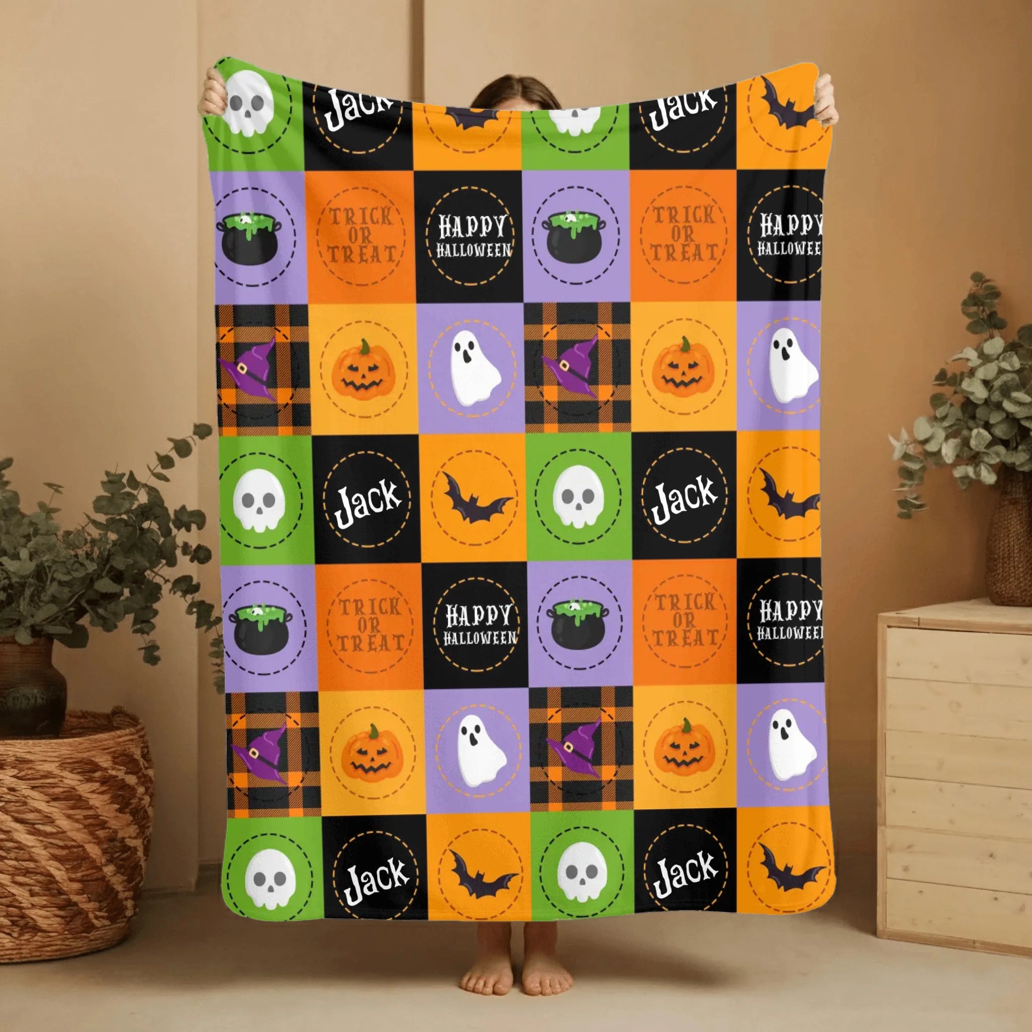 Halloween Night - Trick Or Treat Personalised Name Blanket - Gifts for Children,Friend