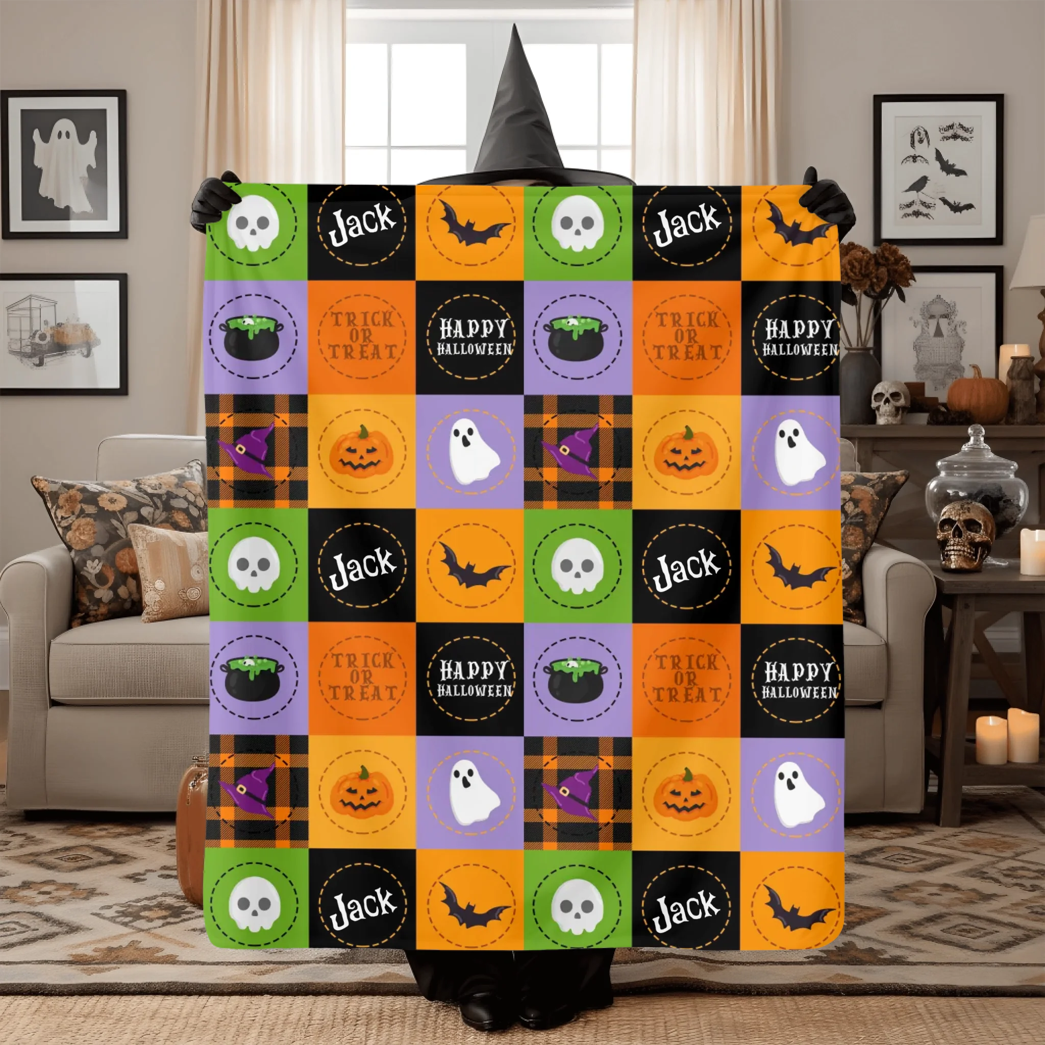 Halloween Night - Trick Or Treat Personalised Name Blanket - Gifts for Children,Friend