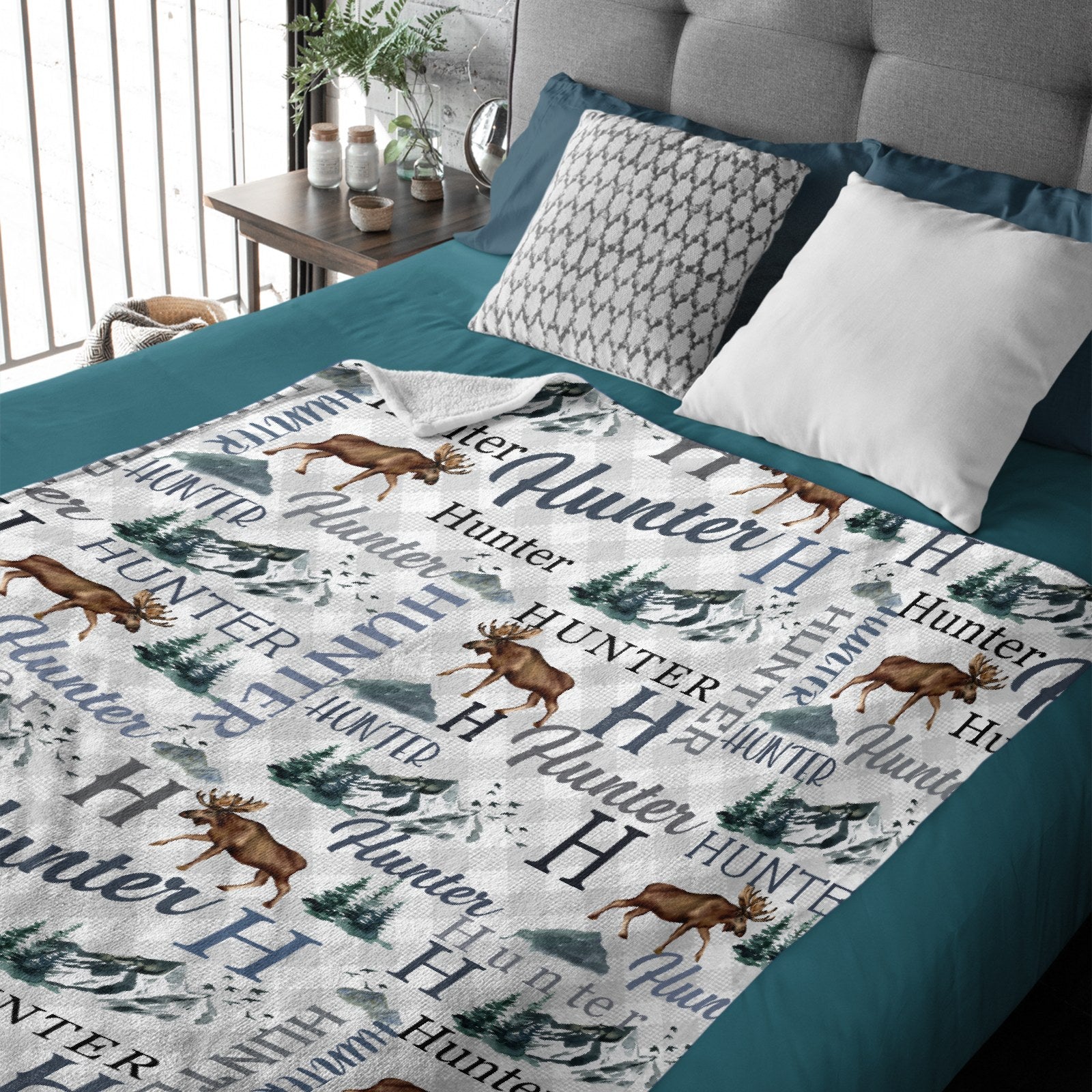 Personalized Moose Name Blanket - Outdoors Mountain Blanket - Custom Hunting