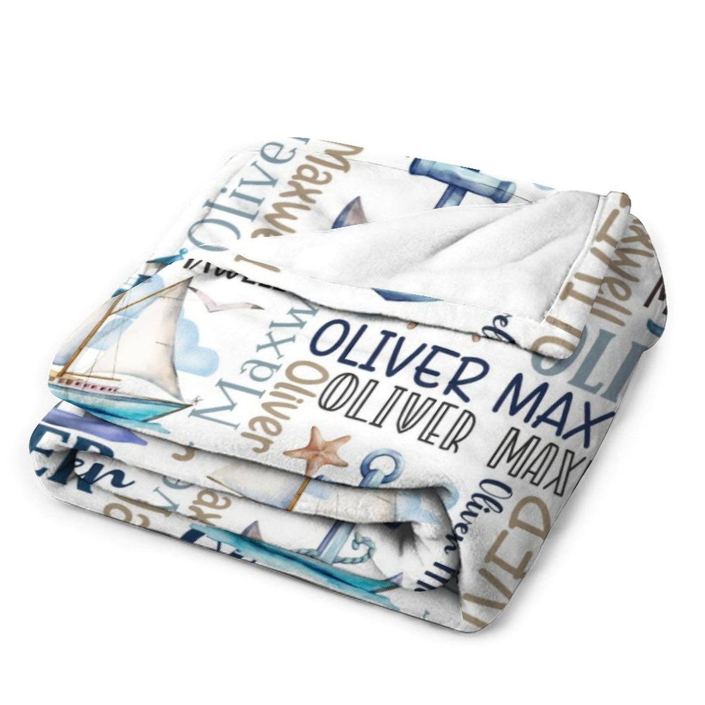 Free Shipping✈️Personalized Baby Blanket - Custom Name Baby Gift - Sailboat Anchor theme, Nautical Swaddle Blanket