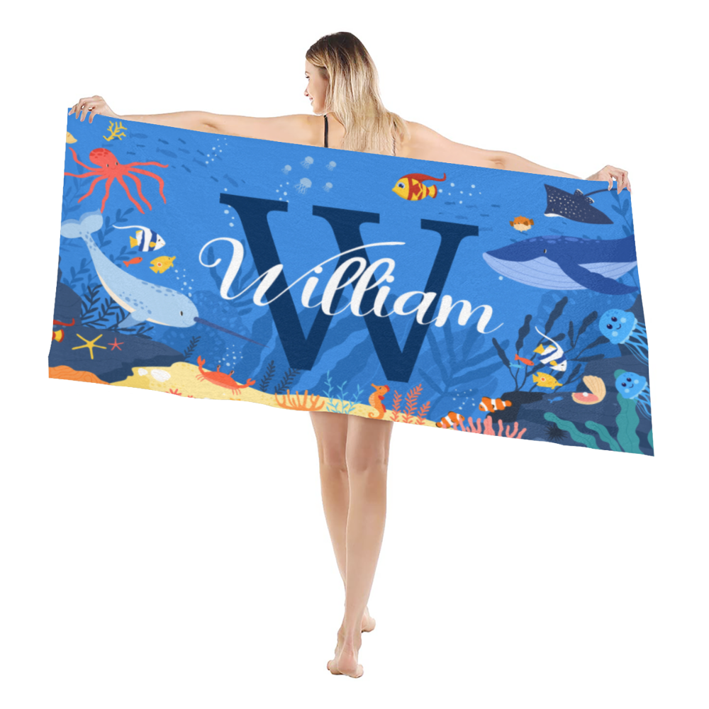 Serviette de piscine personnalisée avec votre nom - Jolie serviette pour bébé imprimé océan