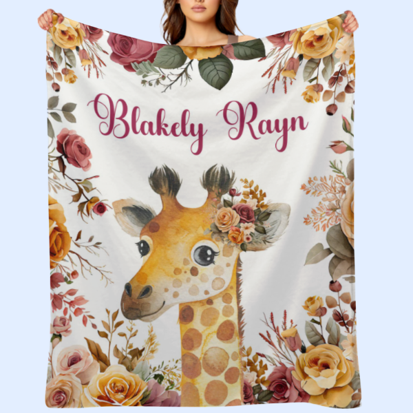 Free Shipping✈️Personalized Floral Giraffe Baby Animals Blanket