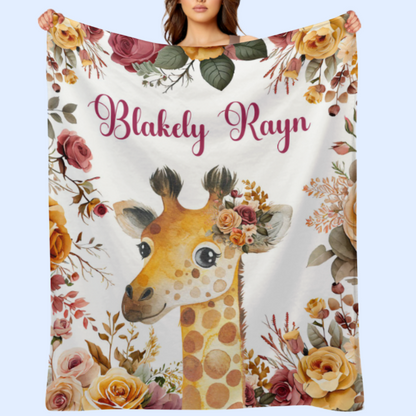 Free Shipping✈️Personalized Floral Giraffe Baby Animals Blanket