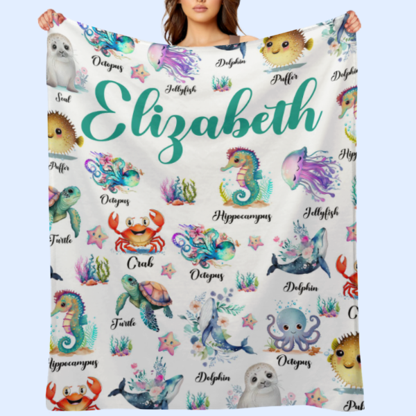 Free Shipping✈️Custom Name Cute Sea Animal Blanket - Gifts for Kids