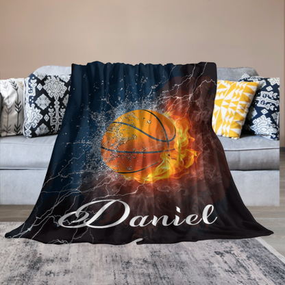 Ball In Fire Custom Name Blanket - Custom Team Gift