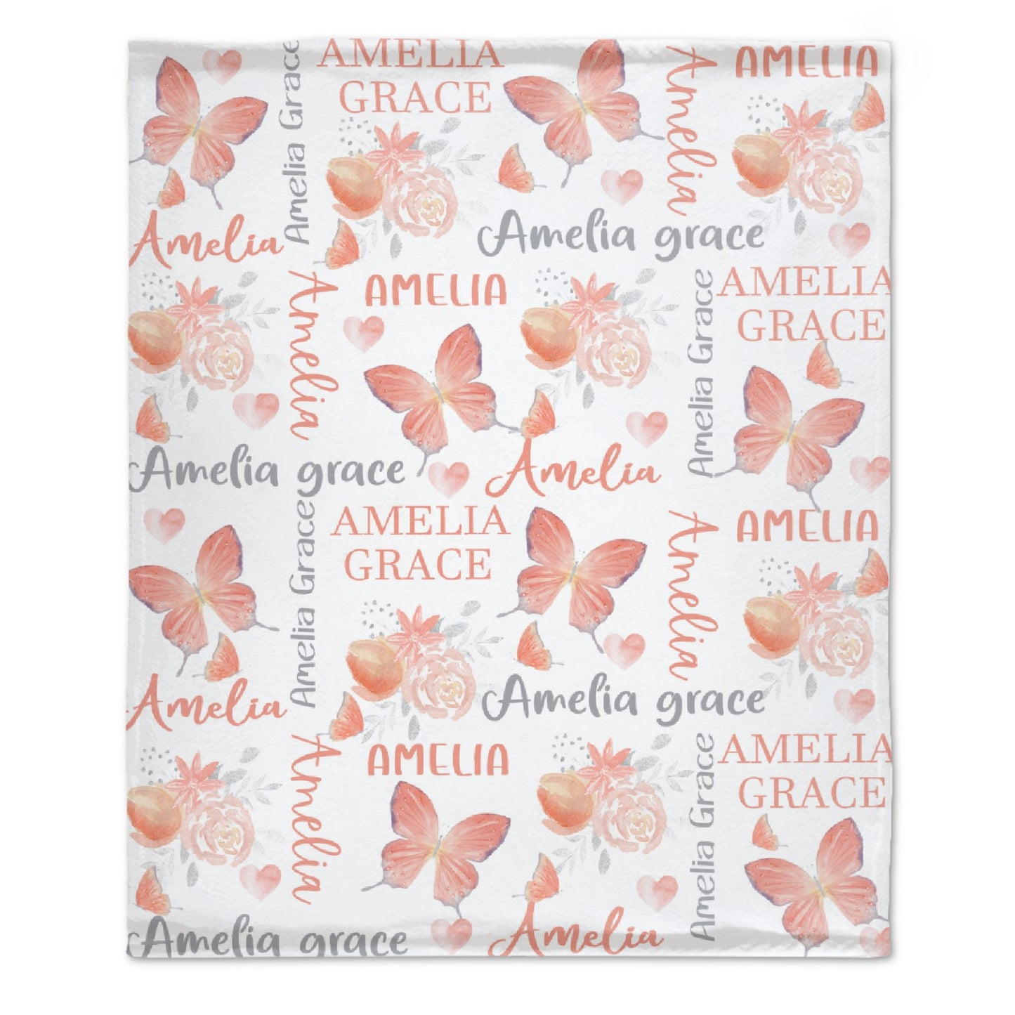 Free Shipping✈️Personalized Butterfly Coral Floral Baby Girl Name Blanket