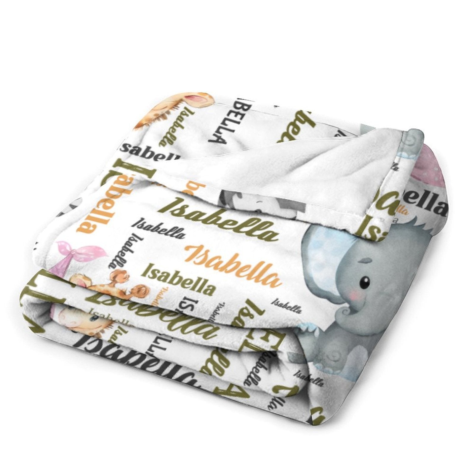 Personalized Pink Pocket Deer, Elephant, Zebra, Lion Animal Blanket With Colorful Names