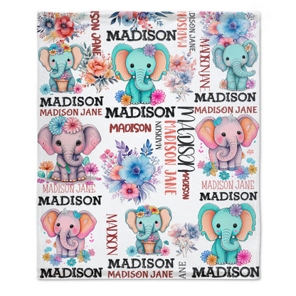 Free shipping✈️Personalized Flowers Elephant Baby Customized Name Blanket