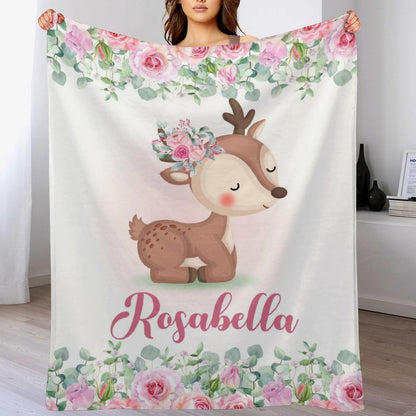 Free Shipping✈️Personalized Customized Name Baby Girl Blanket-Baby Deer Blankets