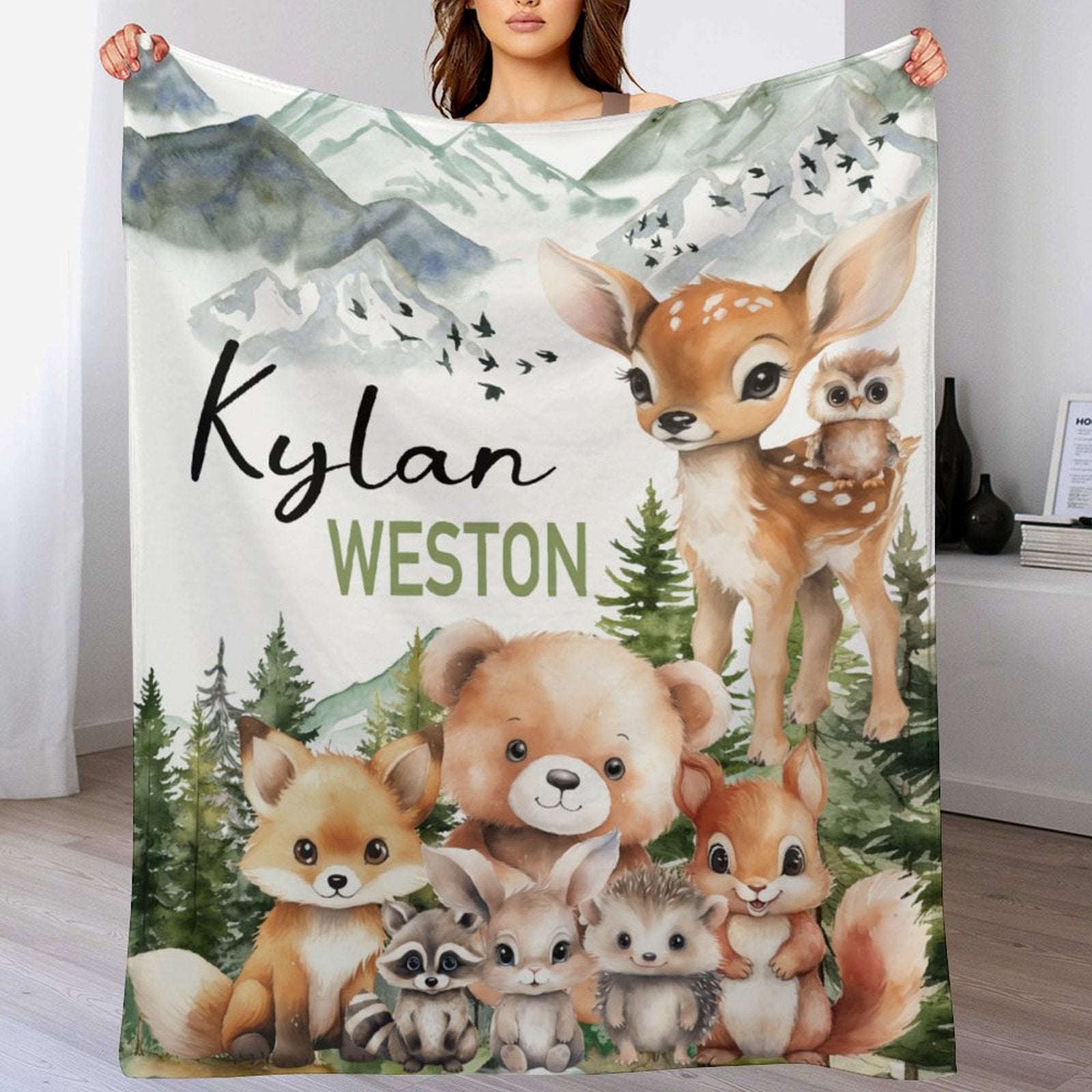 Livraison gratuite✈️Couvertures personnalisées pour bébé avec nom, couverture photo d'animal des bois