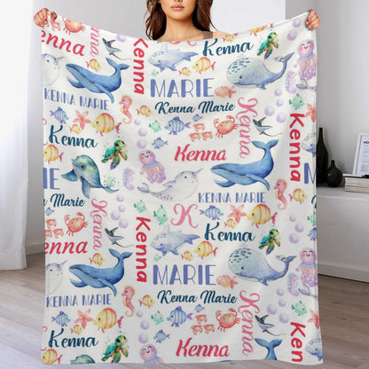 Couverture pour bébé avec nom personnalisé, baleine, animaux marins, livraison gratuite✈️