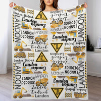 Personalized Custom Excavator Blanket With Name - Road Sign Fence, Gift For Children