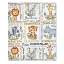 Watercolor Safari Animal Personalized Name Baby Blanket