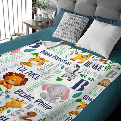 Free Shipping✈️Personalized Blanket - Custom Name Jungle Animal Blanket - Sherpa Throw Blanket - Animal Blanket