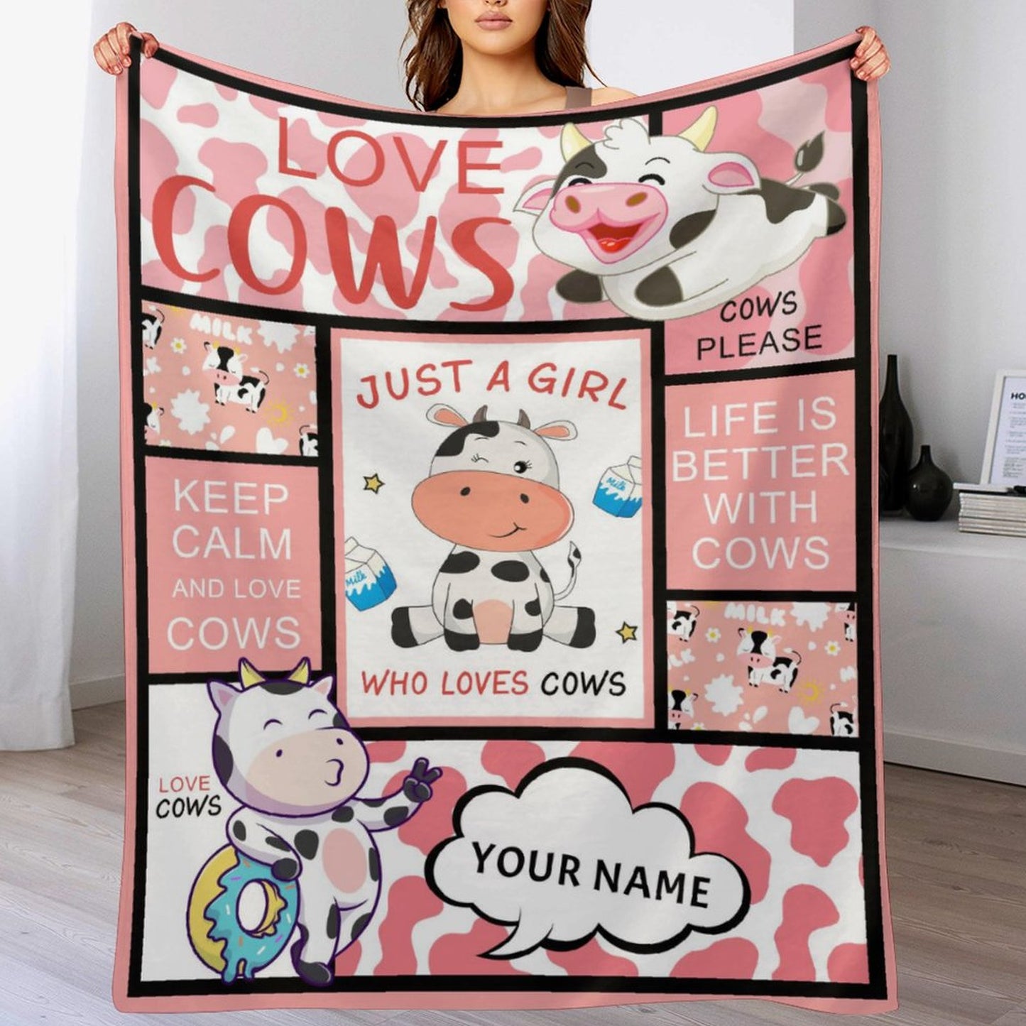 Free Shipping✈️Personalized Cow Print Blanket with Name