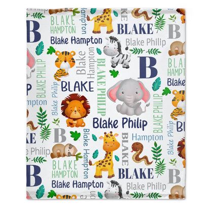 Free Shipping✈️Personalized Blanket - Custom Name Jungle Animal Blanket - Sherpa Throw Blanket - Animal Blanket