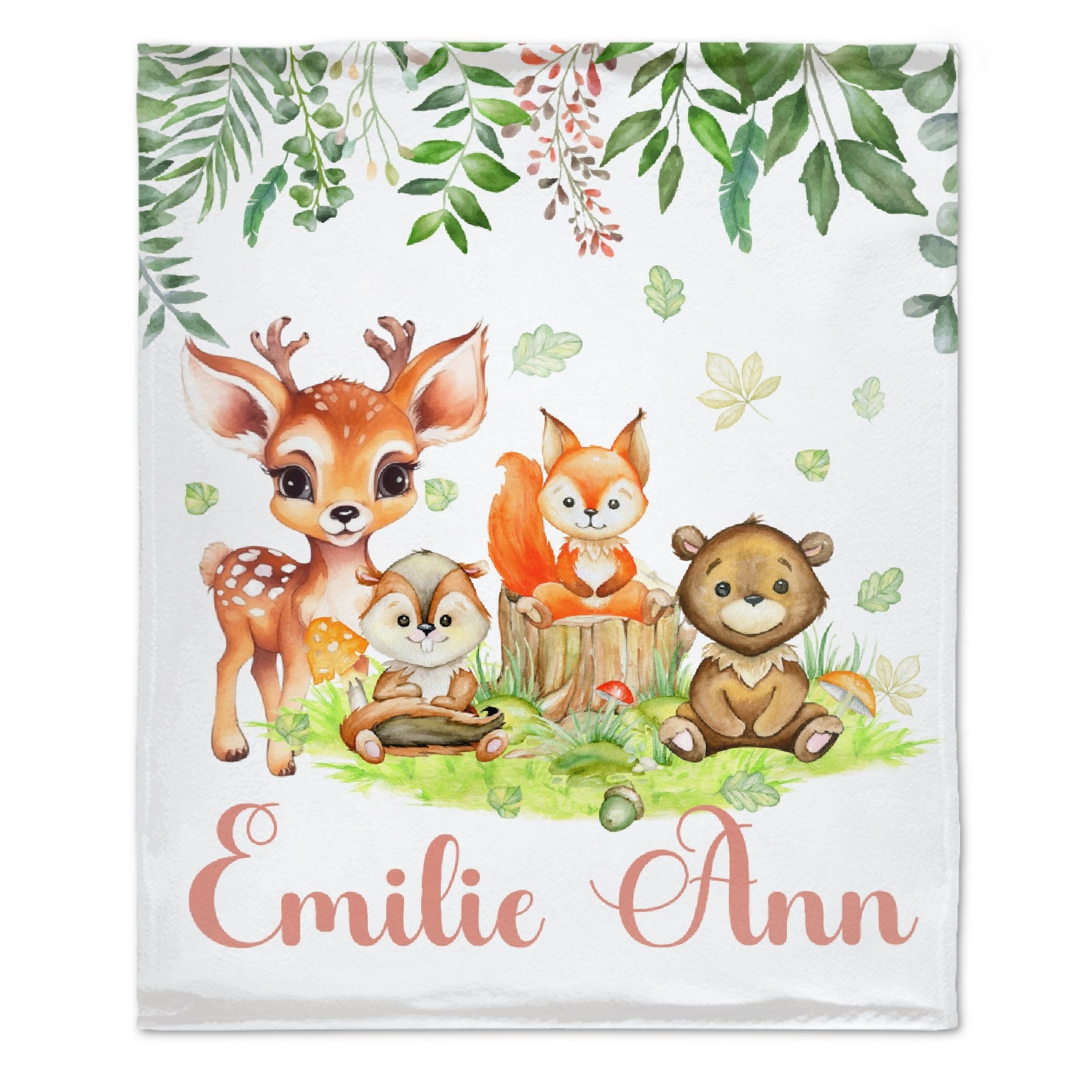 Personalized Woodland Animal Names Custom Blanket