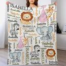 Personalized Pink Pocket Deer, Elephant, Zebra, Lion Animal Blanket With Colorful Names