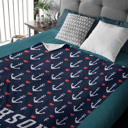 Free Shipping✈️Nautical Anchor and Heart Name Custom Blanket