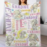Cute Elephant Custom Name Blanket Gifts for Baby Kids Toddlers
