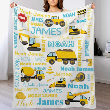 Free Shipping✈️Personalized Toddler Blanket Light Construction Truck Kids Custom Blanket