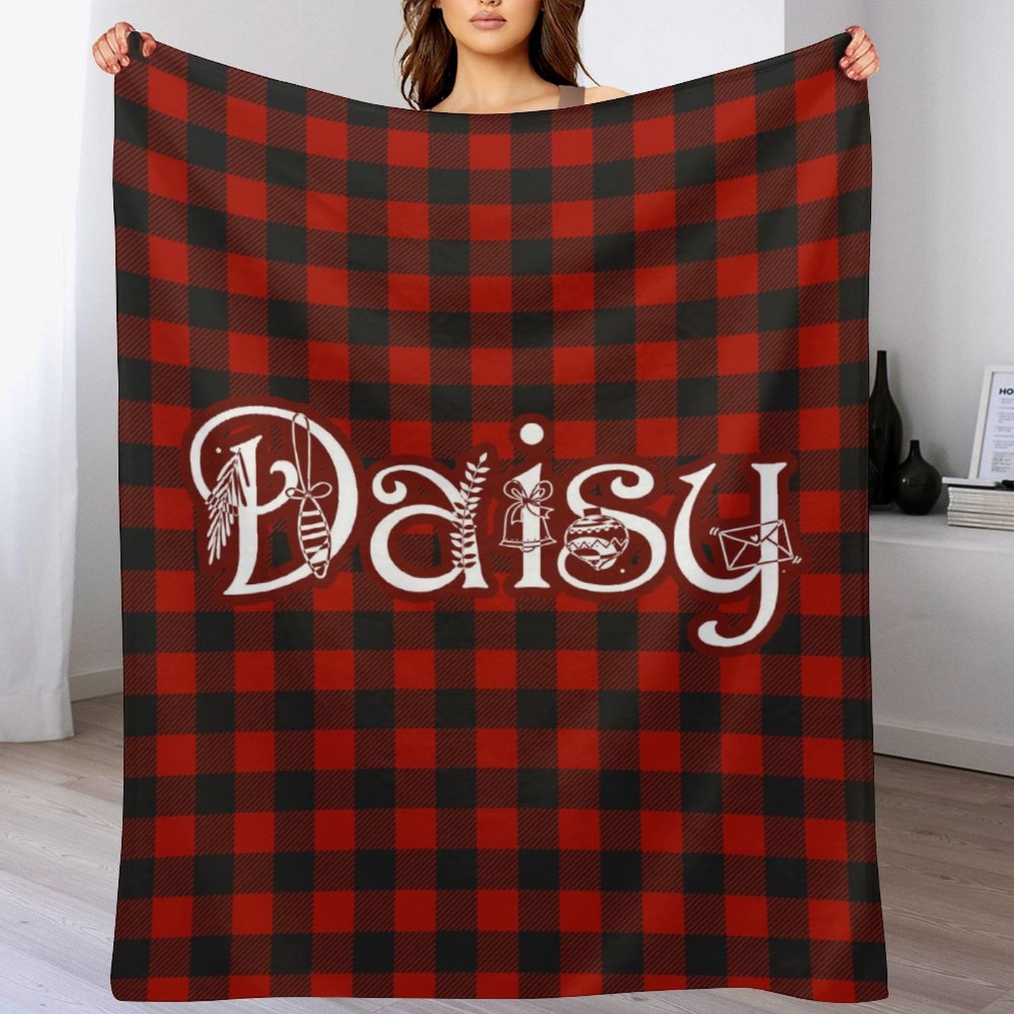 Free Shipping✈️Personalized Buffalo Plaid Christmas Checkered Red Snowflake Name Blanket