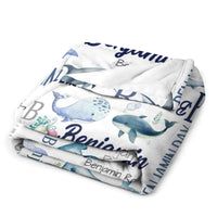 Free Shipping✈️Personalized Ocean Animals Baby Blanket - Personalized Whale Name Blanket - Whales Baby Blanket