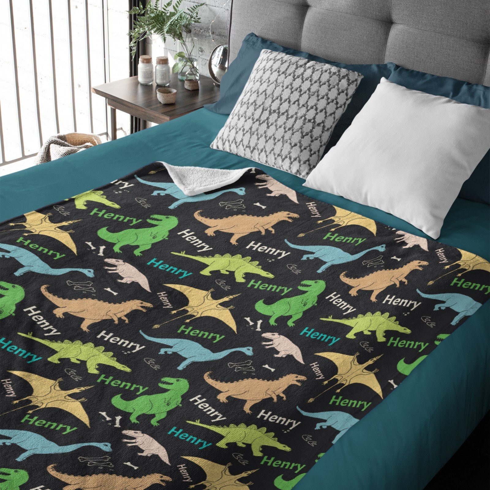 Personalized Custom Name Cute Dinosaur Blanket - Gifts for Kids
